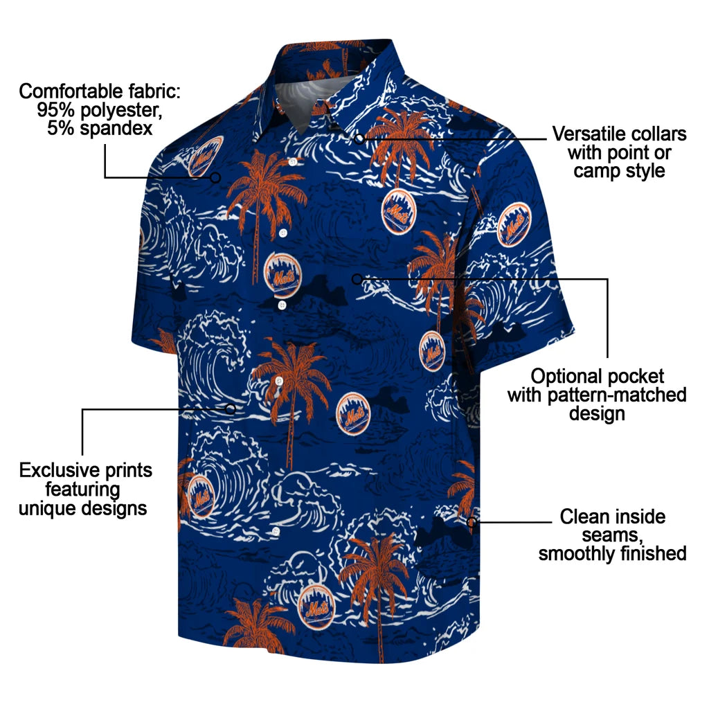 New York Mets Hawaiian Shirt - Wave Palm | Moonbestprint