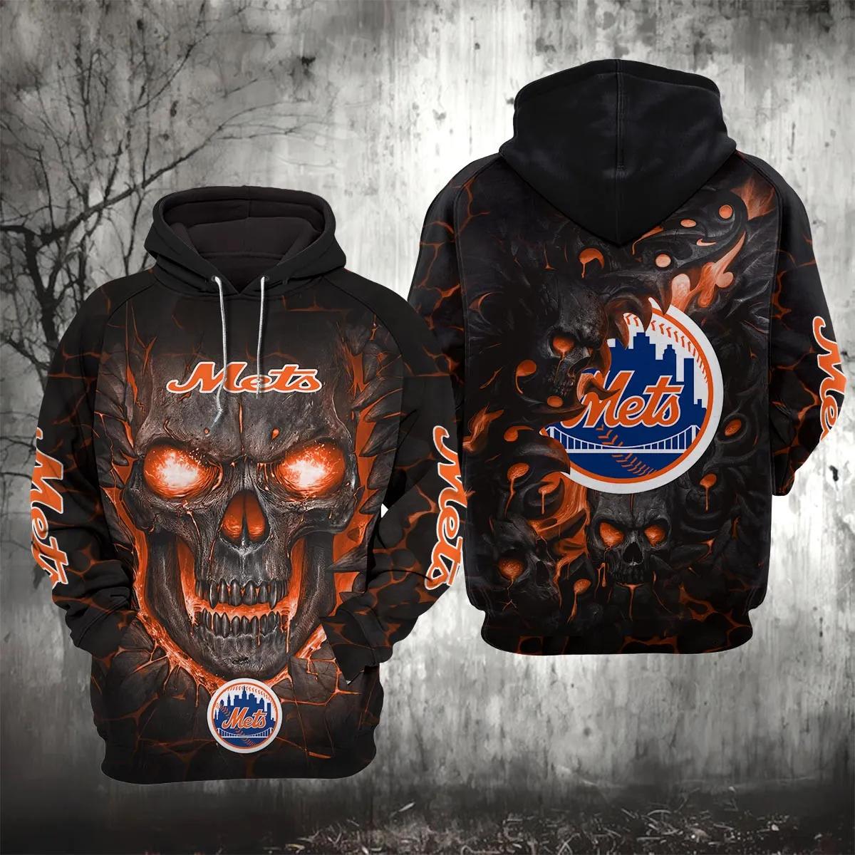 New York Mets Lava Skull 3D MLB All Over Print Hoodie -Moonbestprint