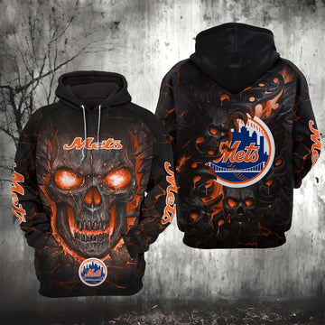 New York Mets Lava Skull 3D MLB All Over Print Hoodie -Moonbestprint