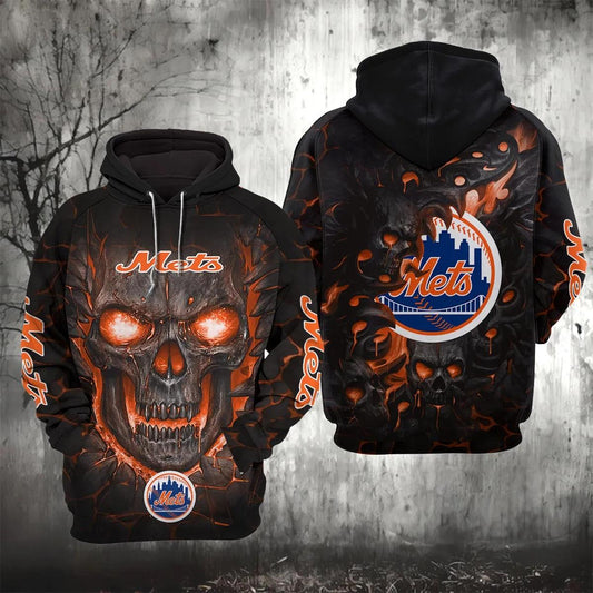 New York Mets Lava Skull 3D MLB All Over Print Hoodie -Moonbestprint