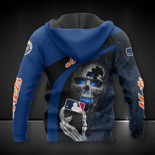 New York Mets Skeleton Logo MLB MLB All Over Print Hoodie -Moonbestprint