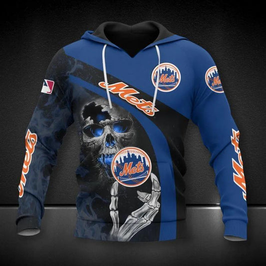 New York Mets Skeleton Logo MLB MLB All Over Print Hoodie -Moonbestprint