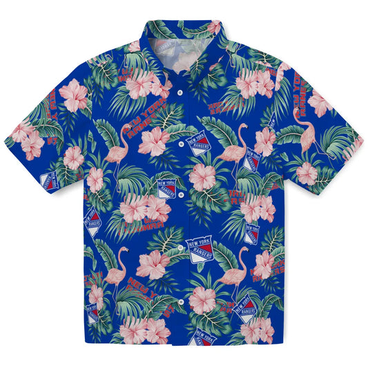 New York Rangers Hawaiian Shirt - Flamingo and Hibiscus | Moonbestprint