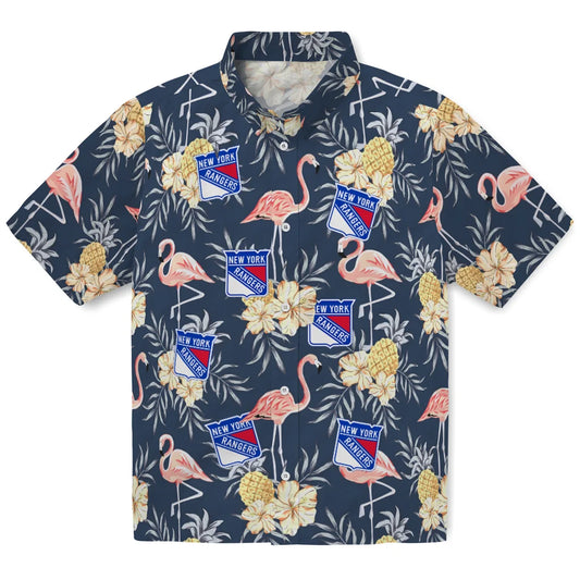 New York Rangers Hawaiian Shirt - Flamingo Hibiscus | Moonbestprint