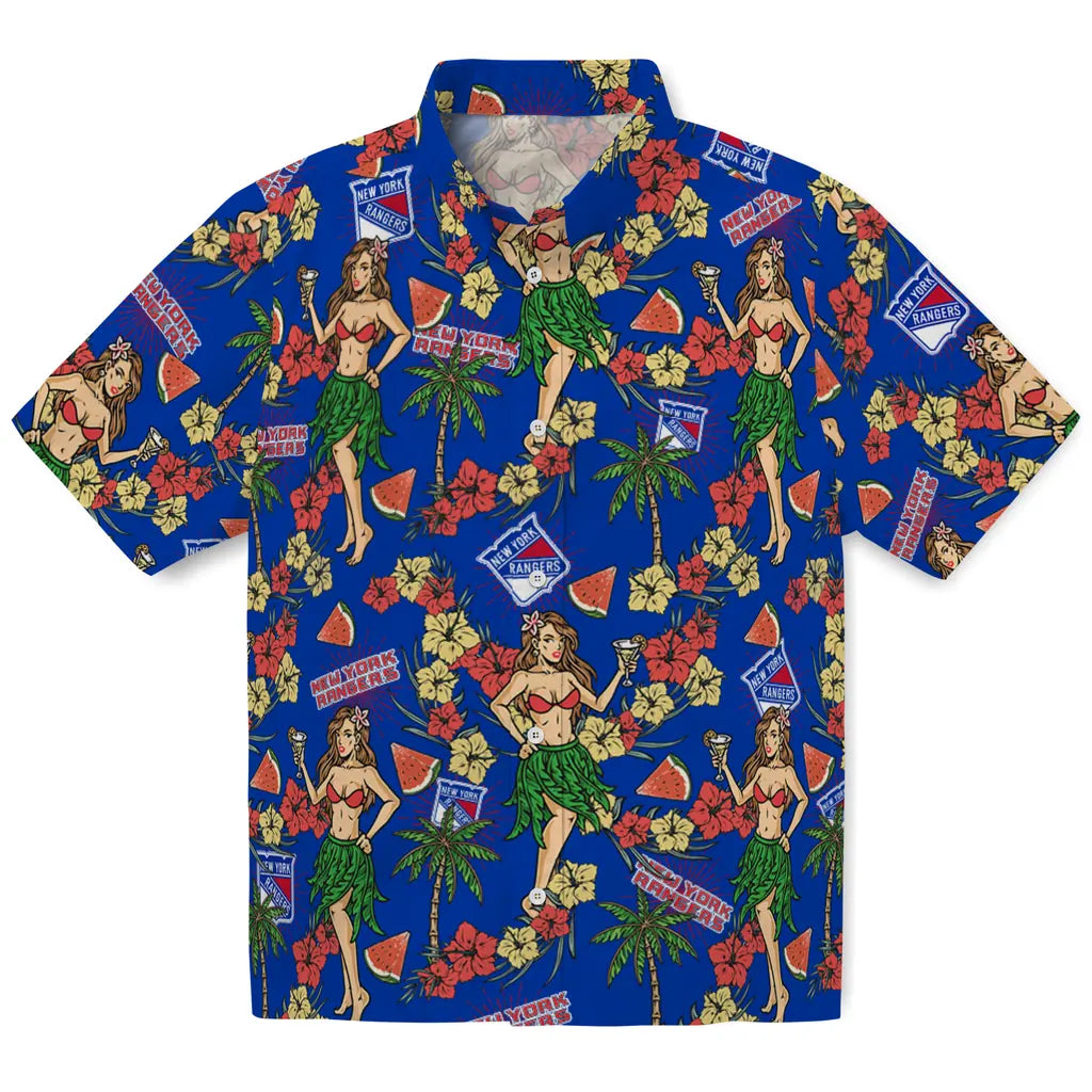 New York Rangers Hawaiian Shirt - Hawaiian Girls Design | Moonbestprint