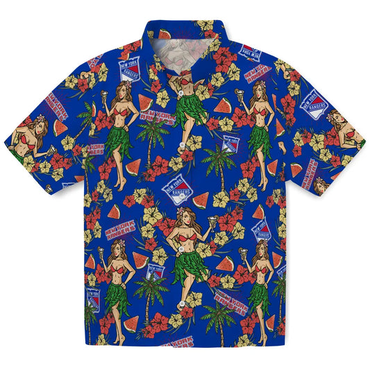 New York Rangers Hawaiian Shirt - Hawaiian Girls Design | Moonbestprint