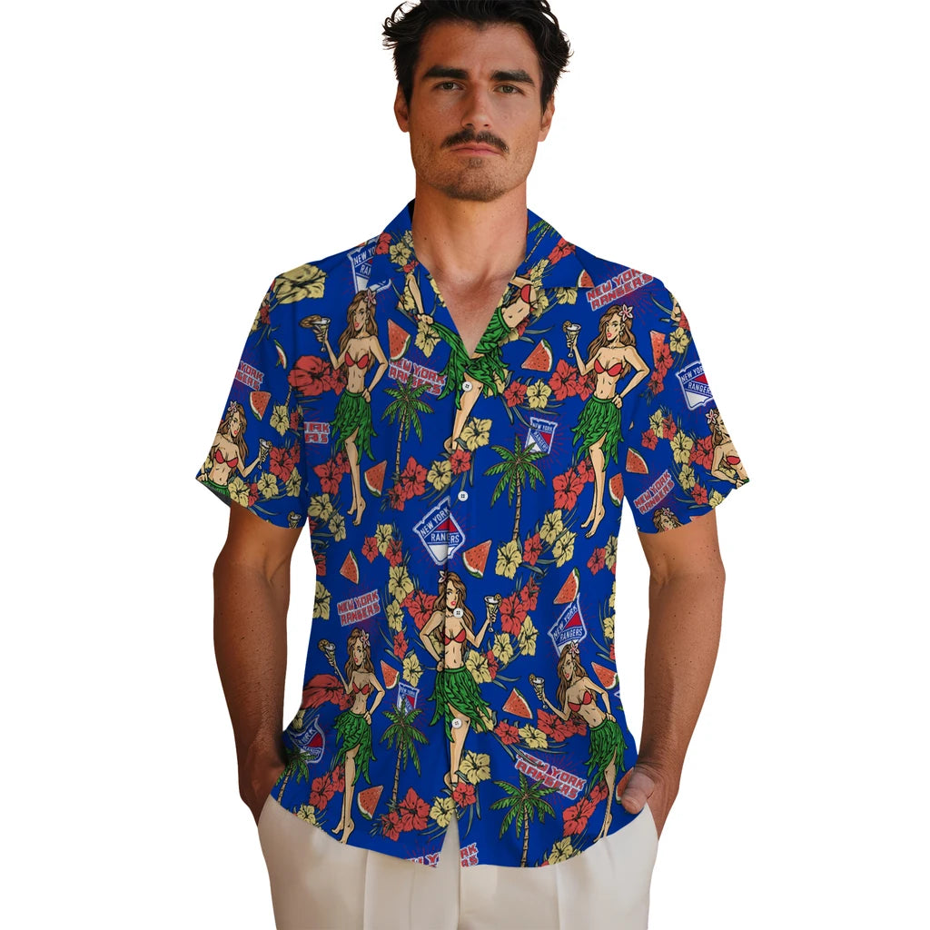 New York Rangers Hawaiian Shirt - Hawaiian Girls Design | Moonbestprint