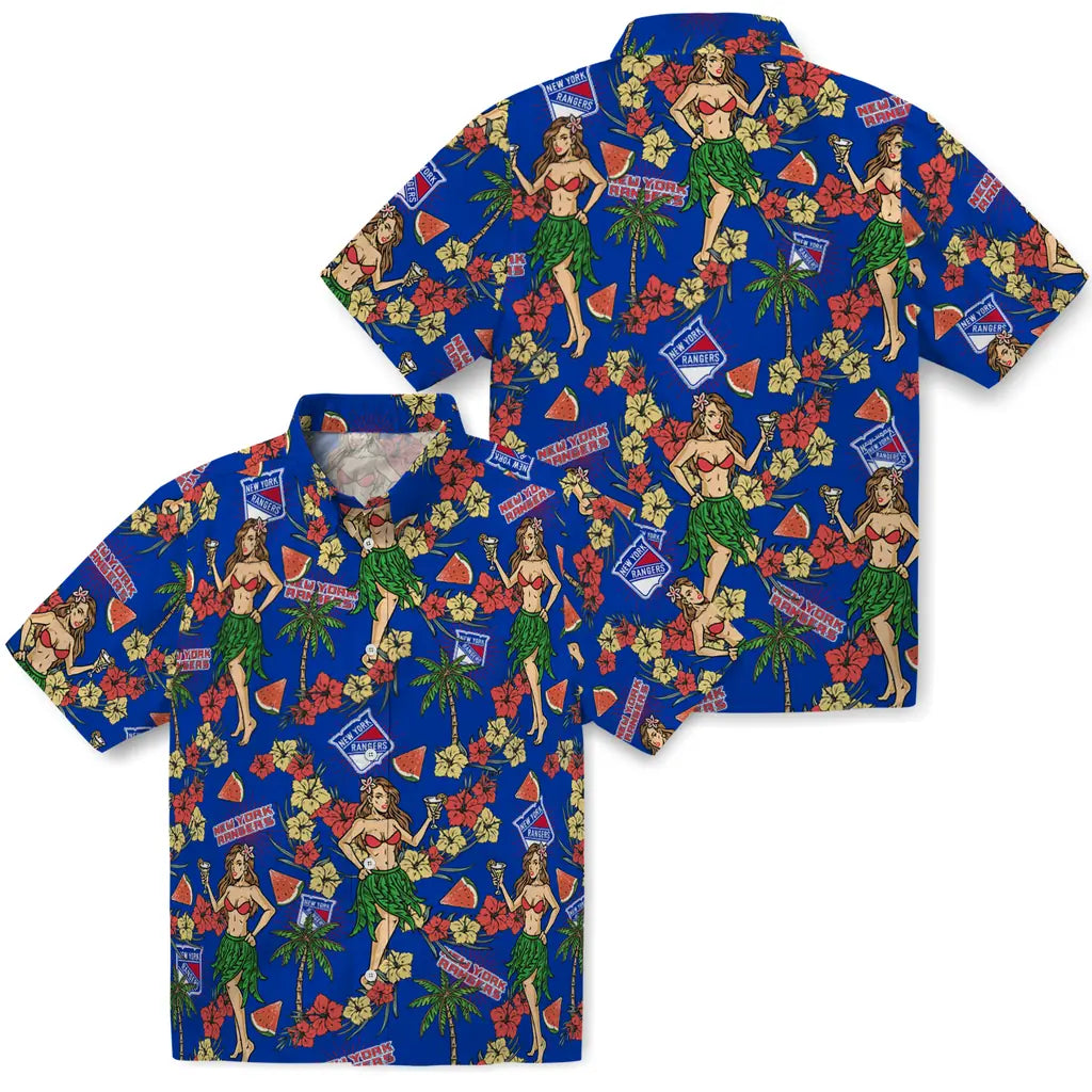 New York Rangers Hawaiian Shirt - Hawaiian Girls Design | Moonbestprint