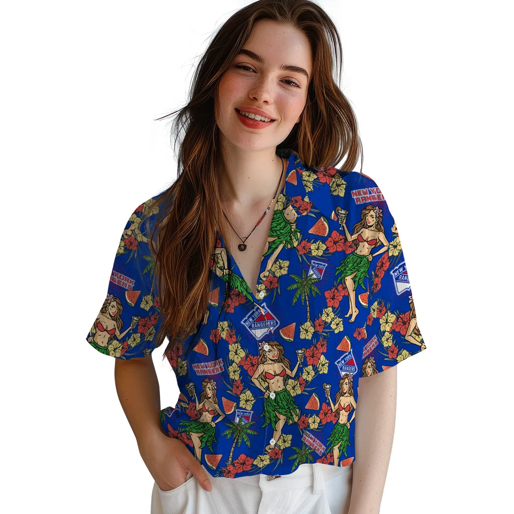 New York Rangers Hawaiian Shirt - Hawaiian Girls Design | Moonbestprint