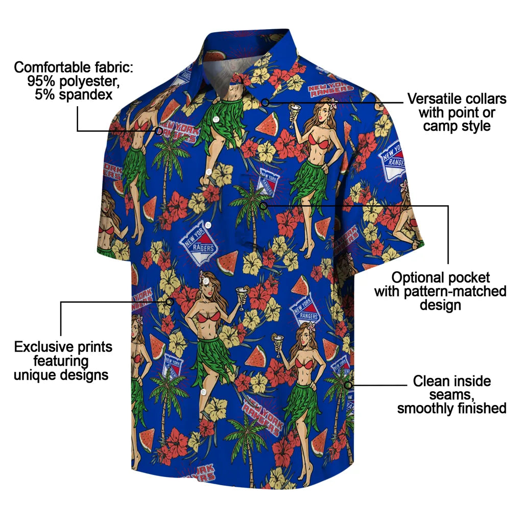 New York Rangers Hawaiian Shirt - Hawaiian Girls Design | Moonbestprint