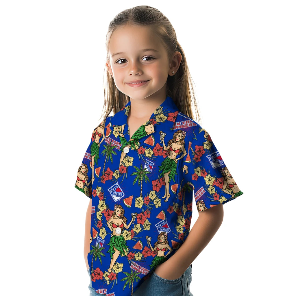 New York Rangers Hawaiian Shirt - Hawaiian Girls Design | Moonbestprint