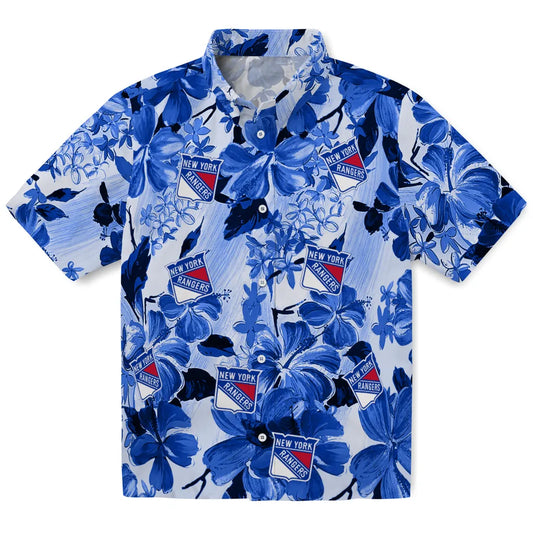 New York Rangers Hawaiian Shirt - Hibiscus Arrangement | Moonbestprint