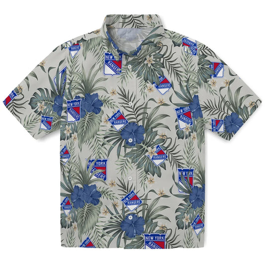 New York Rangers Hawaiian Shirt - Hibiscus Designs | Moonbestprint
