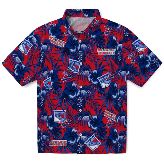 New York Rangers Hawaiian Shirt - Hibiscus Exotic | Moonbestprint
