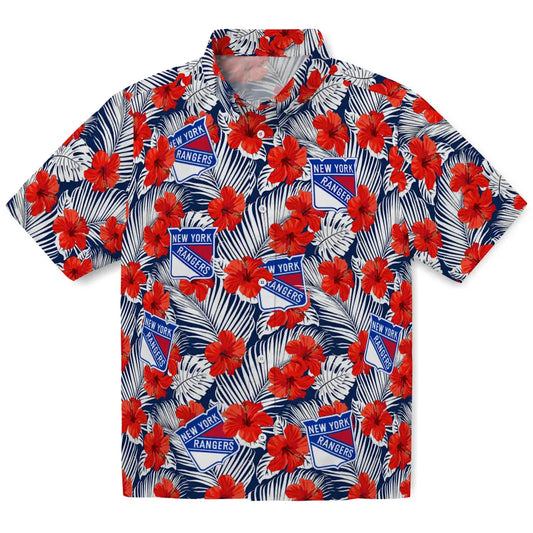 New York Rangers Hawaiian Shirt - Hibiscus Fiesta | Moonbestprint