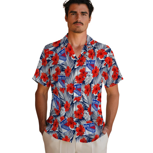 New York Rangers Hawaiian Shirt - Hibiscus Fiesta | Moonbestprint