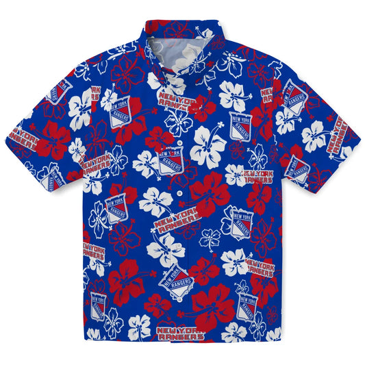 New York Rangers Hawaiian Shirt - Hibiscus Flower Design | Moonbestprint