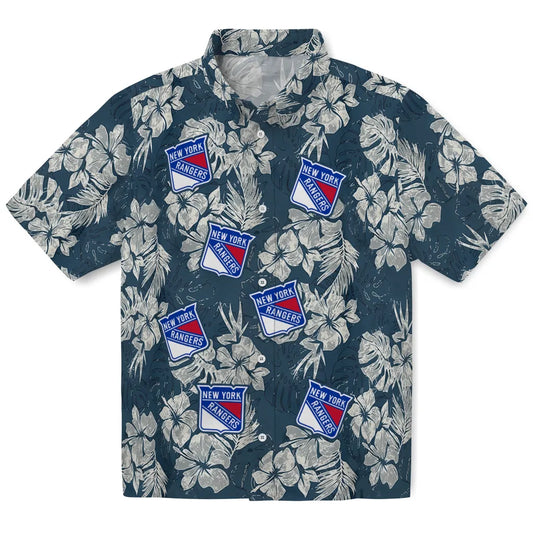New York Rangers Hawaiian Shirt - Hibiscus Flowers | Moonbestprint