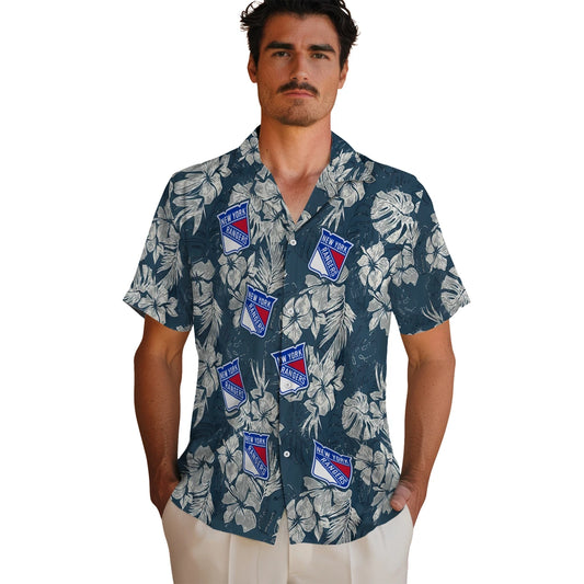 New York Rangers Hawaiian Shirt - Hibiscus Flowers | Moonbestprint