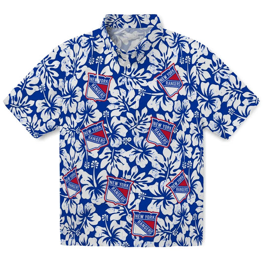 New York Rangers Hawaiian Shirt - Hibiscus Motif | Moonbestprint