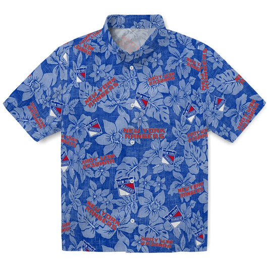 New York Rangers Hawaiian Shirt - Hibiscus Oasis | Moonbestprint