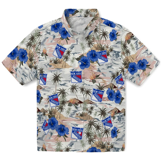 New York Rangers Hawaiian Shirt - Hibiscus Seaside | Moonbestprint
