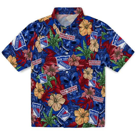 New York Rangers Hawaiian Shirt - Hibiscus Tiki Jungle | Moonbestprint
