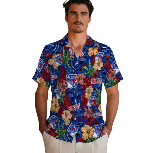 New York Rangers Hawaiian Shirt - Hibiscus Tiki Jungle | Moonbestprint