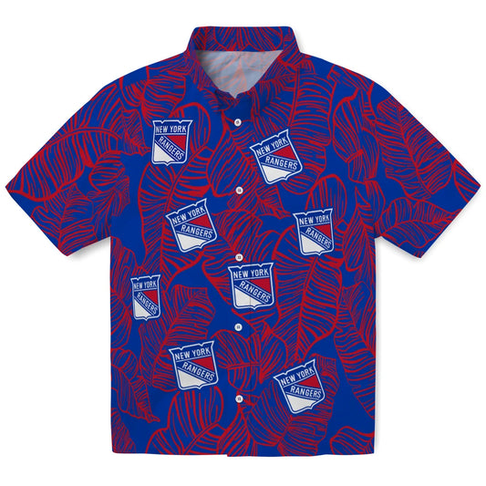 New York Rangers Hawaiian Shirt - Leaf Outline | Moonbestprint