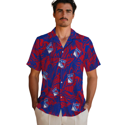 New York Rangers Hawaiian Shirt - Monstera Layer | Moonbestprint