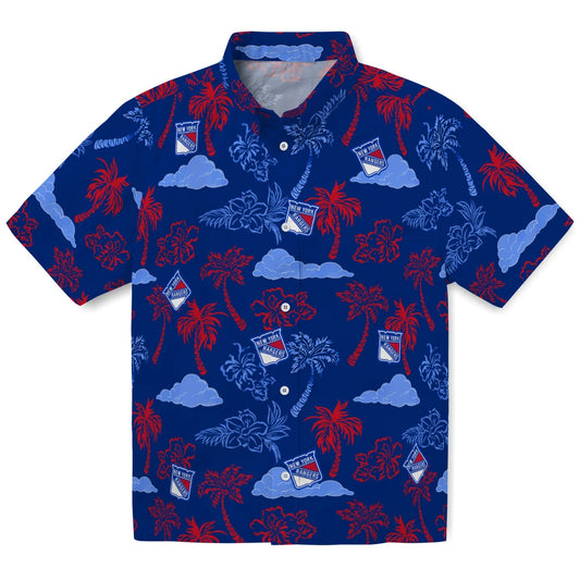 New York Rangers Hawaiian Shirt - Palm And Clouds | Moonbestprint