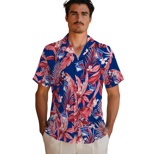 New York Rangers Hawaiian Shirt - Palm Leaves | Moonbestprint