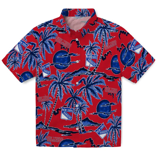 New York Rangers Hawaiian Shirt - Palm Sunset | Moonbestprint