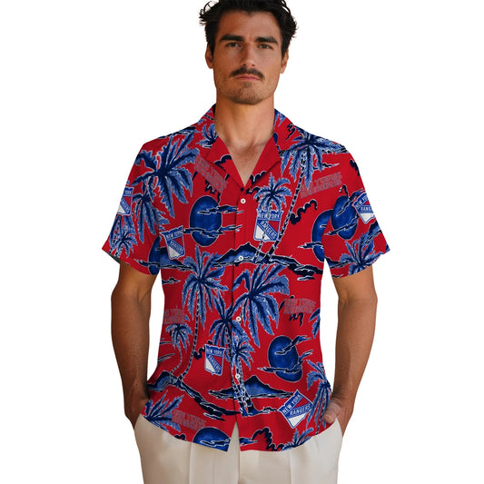 New York Rangers Hawaiian Shirt - Palm Sunset | Moonbestprint