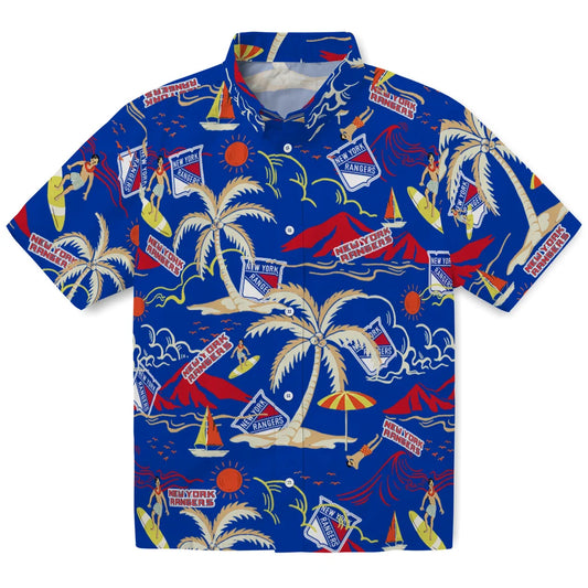 New York Rangers Hawaiian Shirt - Palm Tree Island | Moonbestprint