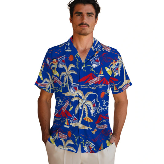 New York Rangers Hawaiian Shirt - Palm Tree Island | Moonbestprint