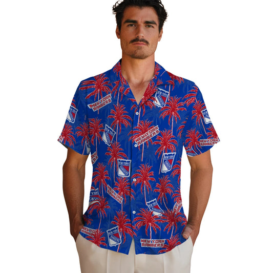 New York Rangers Hawaiian Shirt - Palm Tree Motif | Moonbestprint