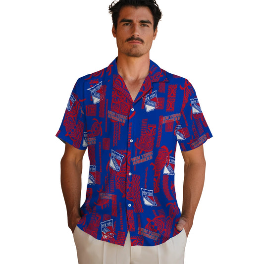 New York Rangers Hawaiian Shirt - Turtle Lines | Moonbestprint