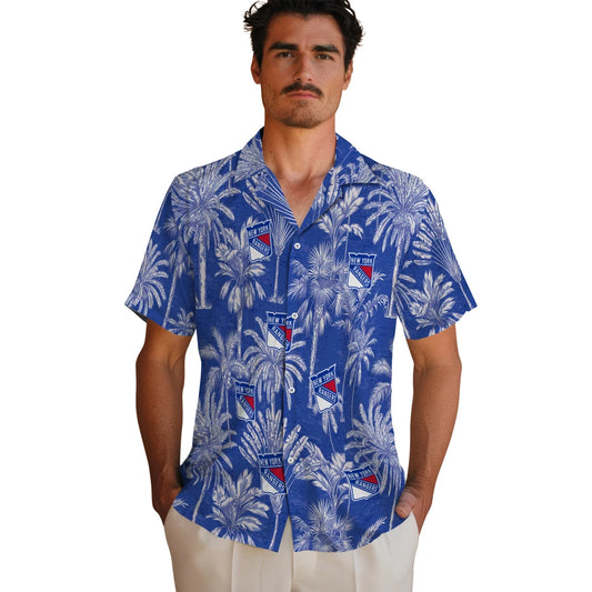 New York Rangers Hawaiian Shirt - Vintage Palm Tree | Moonbestprint