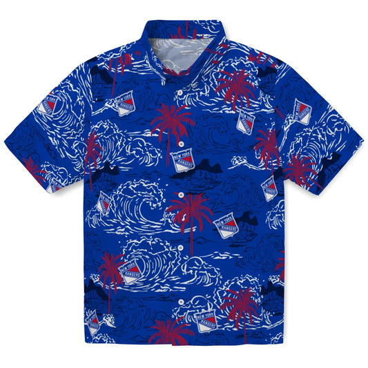 New York Rangers Hawaiian Shirt - Wave Palm | Moonbestprint