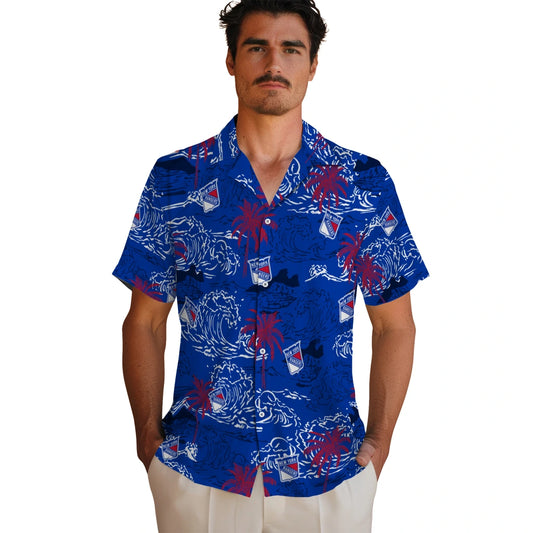 New York Rangers Hawaiian Shirt - Wave Palm | Moonbestprint
