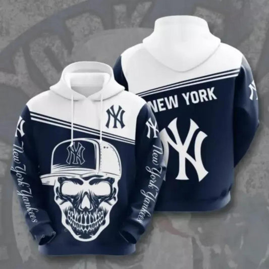 New York Team Yankeess Skull 3D MLB All Over Print Hoodie -Moonbestprint