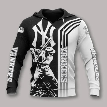 New York Yankees Black And White MLB All Over Print Hoodie -Moonbestprint