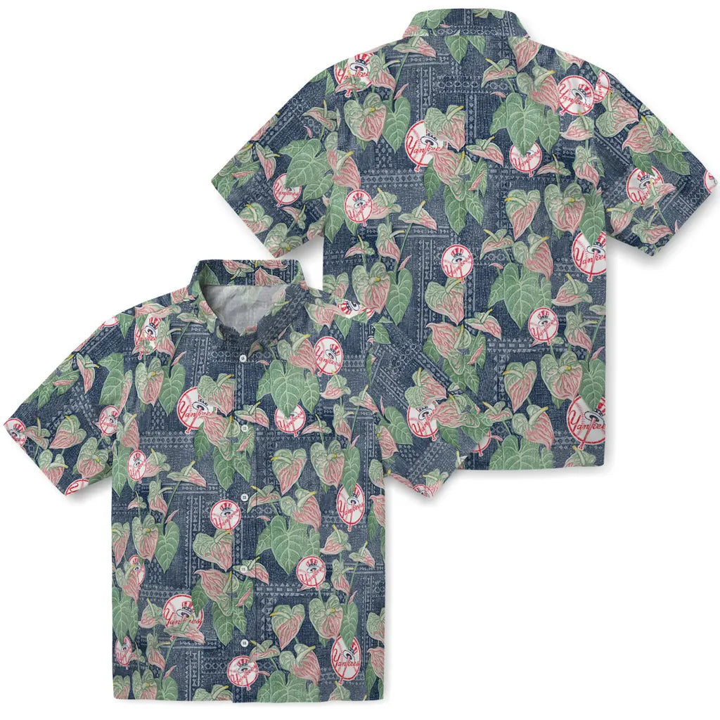 New York Yankees Hawaiian Shirt - Anthurium Overlay | Moonbestprint