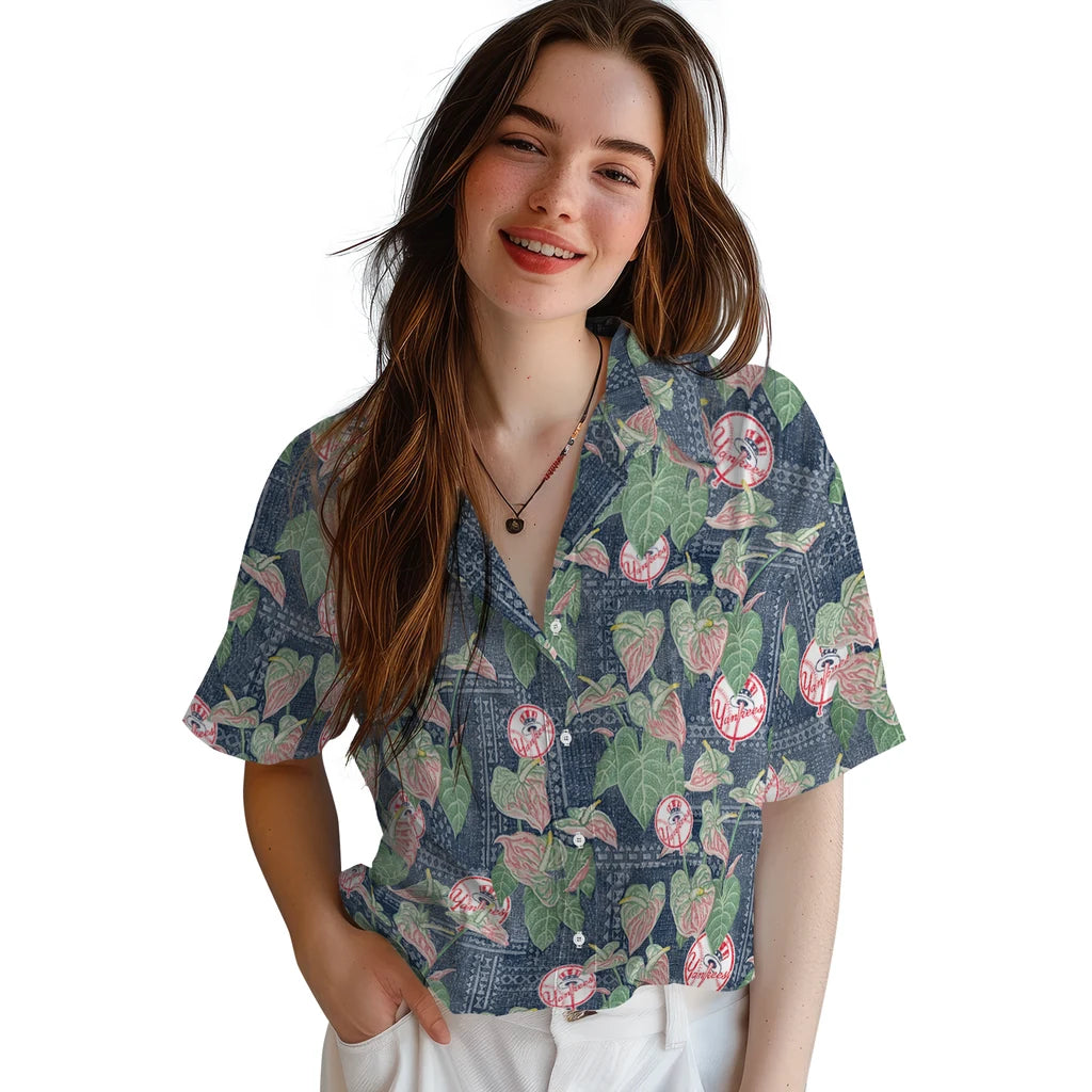New York Yankees Hawaiian Shirt - Anthurium Overlay | Moonbestprint