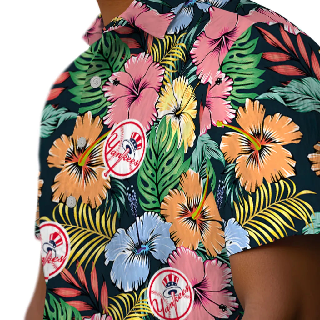 New York Yankees Hawaiian Shirt - Brilliant Hibiscus Garden | Moonbestprint