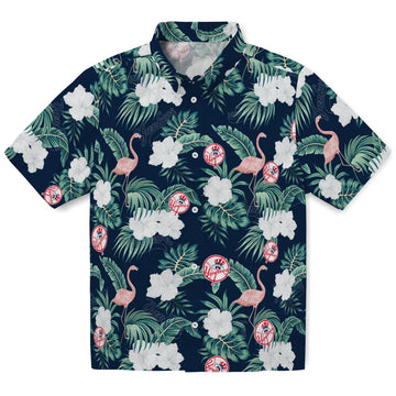 New York Yankees Hawaiian Shirt - Flamingo and Hibiscus | Moonbestprint