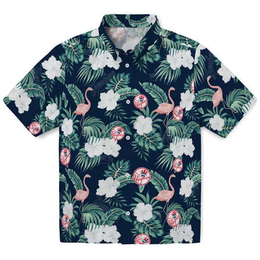New York Yankees Hawaiian Shirt - Flamingo and Hibiscus | Moonbestprint