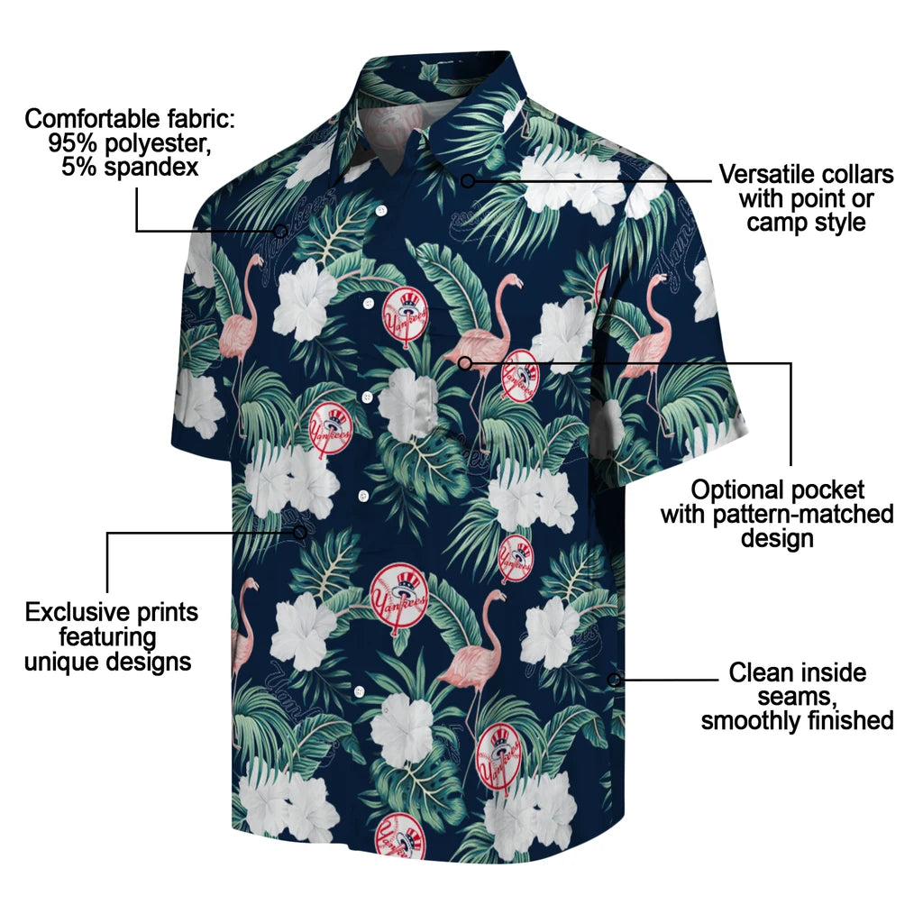 New York Yankees Hawaiian Shirt - Flamingo and Hibiscus | Moonbestprint