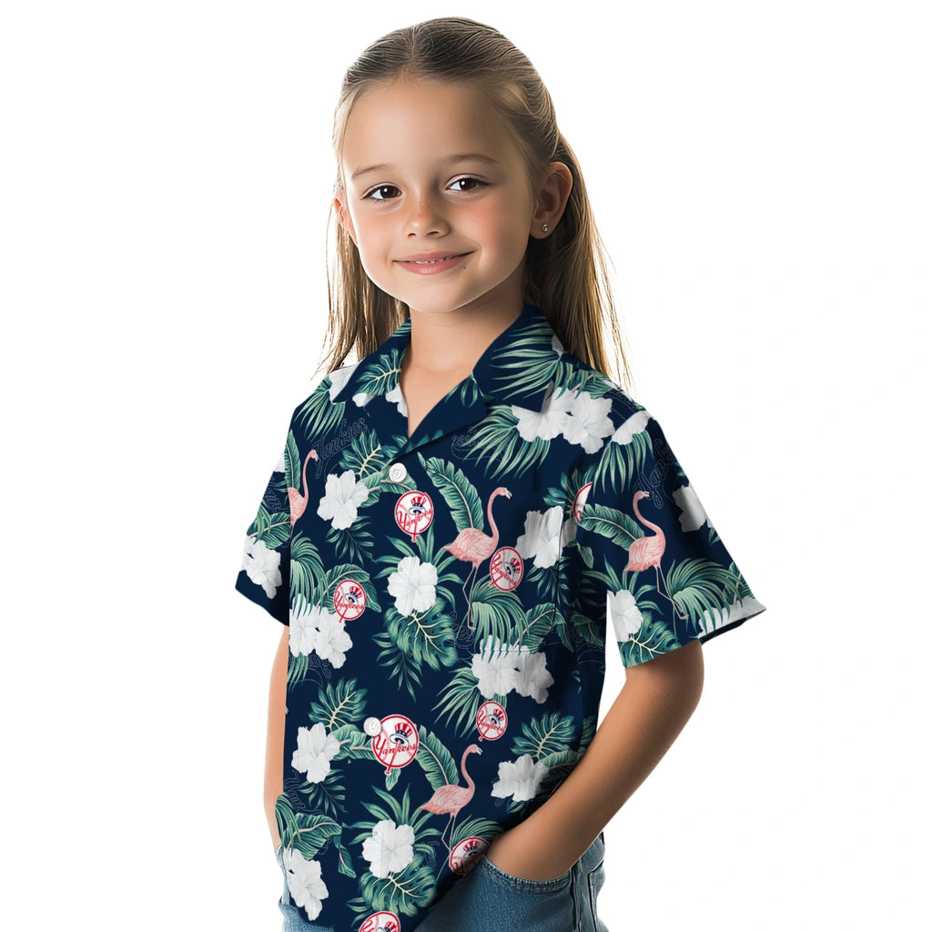New York Yankees Hawaiian Shirt - Flamingo and Hibiscus | Moonbestprint